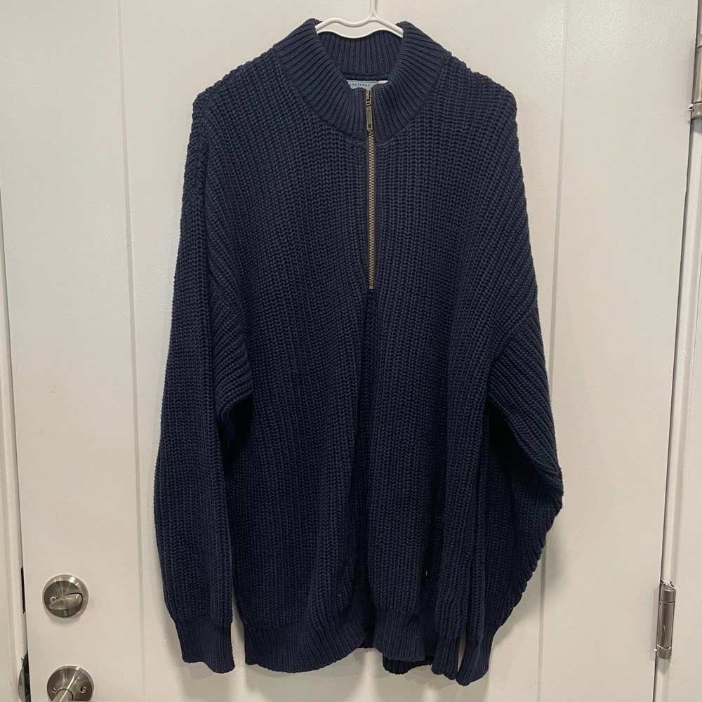 Castaway Nantucket Island Men XXL Navy Blue 100% Cotton 1/4 Zip Sweater USA Made